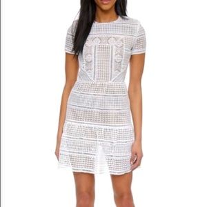Self portrait laser cut mini dress